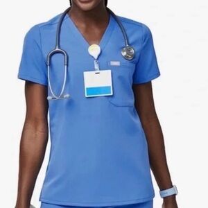 Figs Capri Blue Scrub Top Size Small